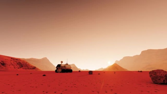 3d插图与红色火星殖民地在尘埃背景。火星行星站轨道基地。太空探索。城市景观。4k