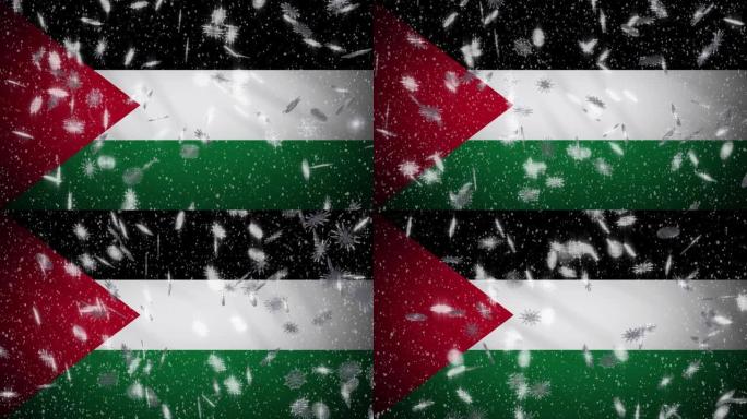 巴勒斯坦国旗降雪圈，新年和圣诞节背景，圈