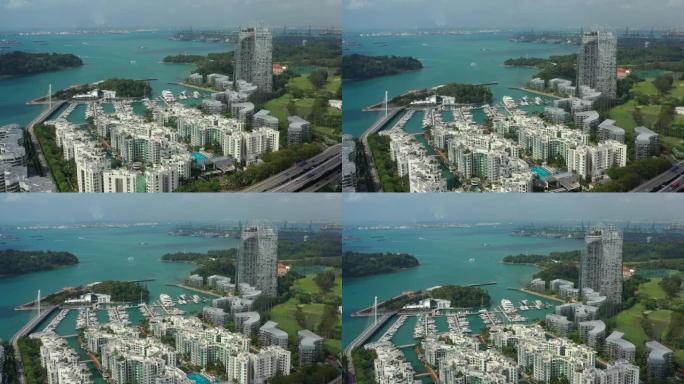 新加坡城市晴天公寓海湾综合游艇码头码头交通道路空中全景4k