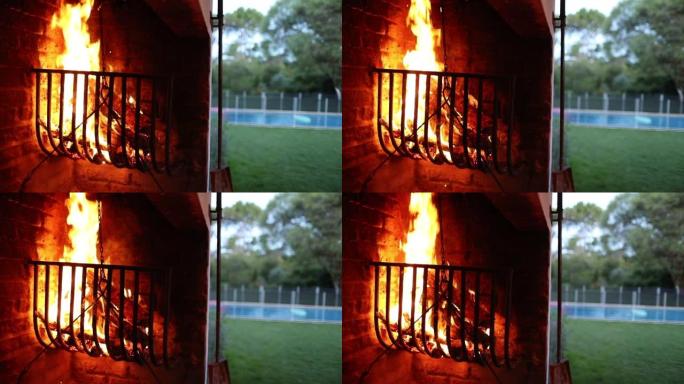 乌拉圭烧烤后场烤炉烧木