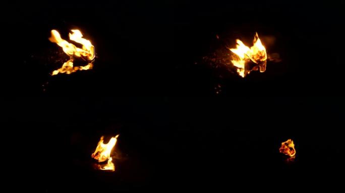 一艘纸船漂浮在河上，半夜燃烧。纸折纸。