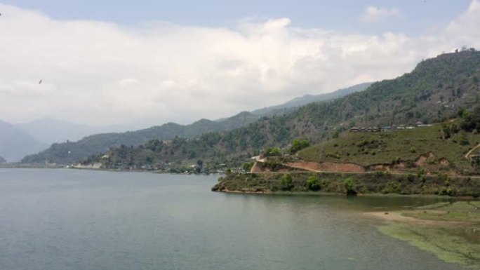 尼泊尔，博卡拉。菲瓦湖。空中4k英尺
