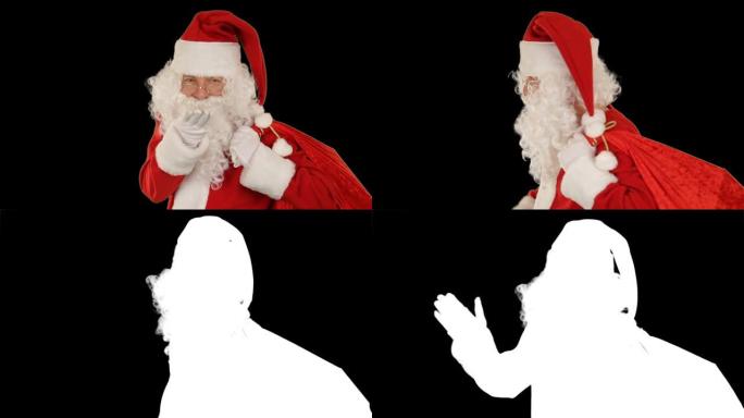 圣诞老人提着包，看着相机，发了个kis和波浪，附着了Luma哑光