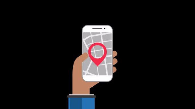 智能手机显示屏上的地理图钉标签。屏幕上有地图的手机。GPS，目的地地图导航位置道路方向图标概念。