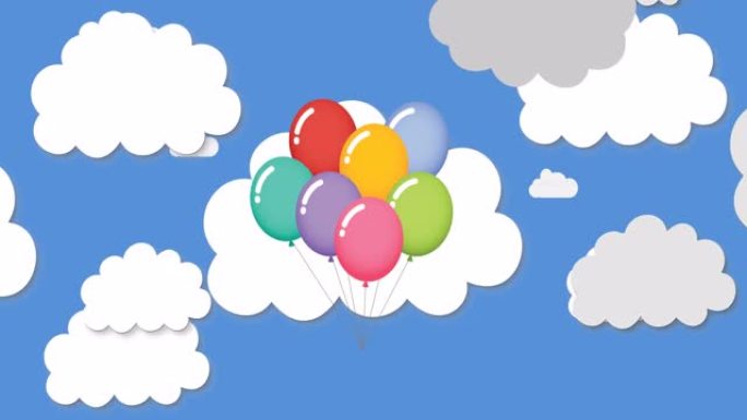 一堆气球飞向云层和天空