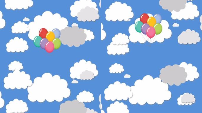 一堆气球飞向云层和天空