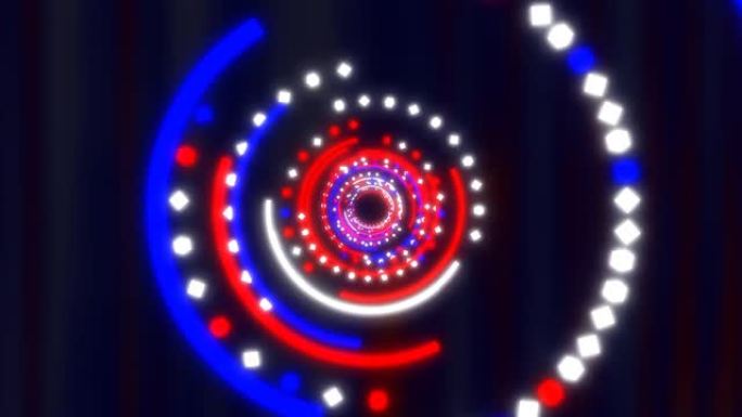 穿越红白蓝七月四日摘要辉光隧道- 4K无缝循环运动背景动画