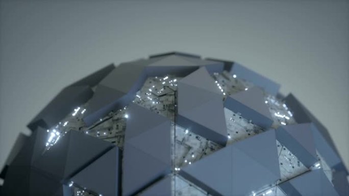 高科技科幻多边形球体无缝循环3D渲染动画