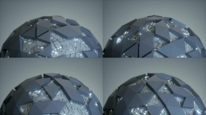 高科技科幻多边形球体无缝循环3D渲染动画