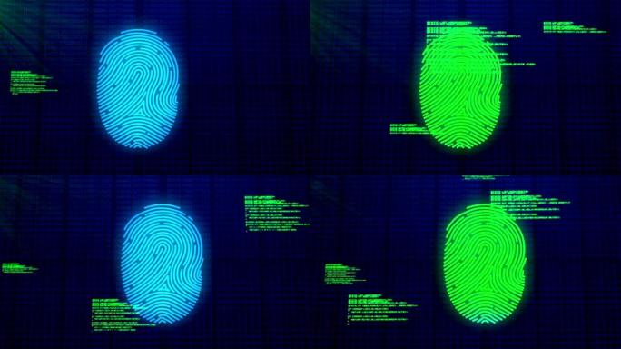 网状黑底数字生物指纹计算机界面图标动画