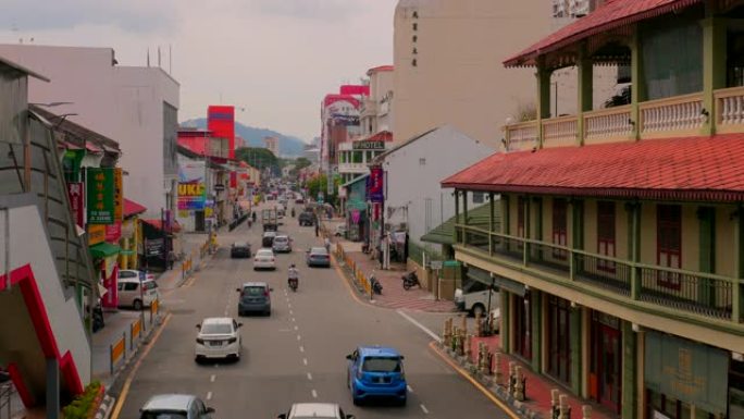 马来西亚乔治敦的quant街道的慢动作。