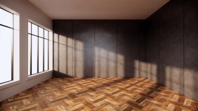 木质地板混凝土墙设计的室内阁楼风格。3d渲染