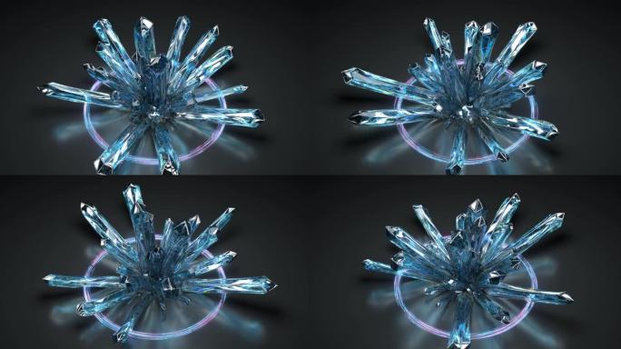 原始晶体的Druse 3D渲染无缝循环动画