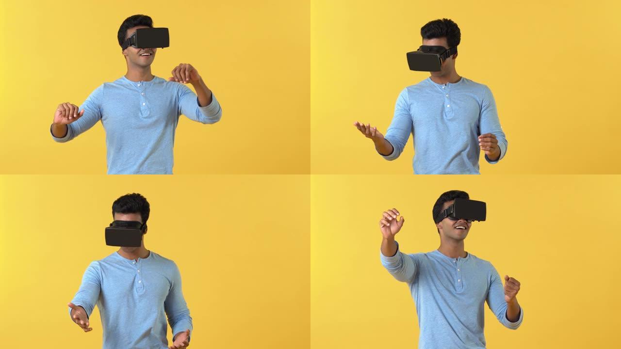 年轻人玩虚拟现实游戏与3D VR眼镜