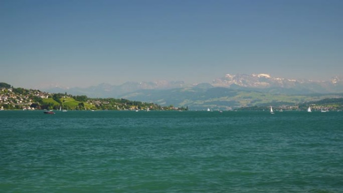 苏黎世城市湖泊海滩全景4k瑞士