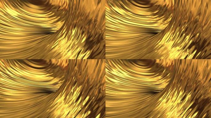 金色液态金属背景。魅力缎纹理3D渲染循环4k