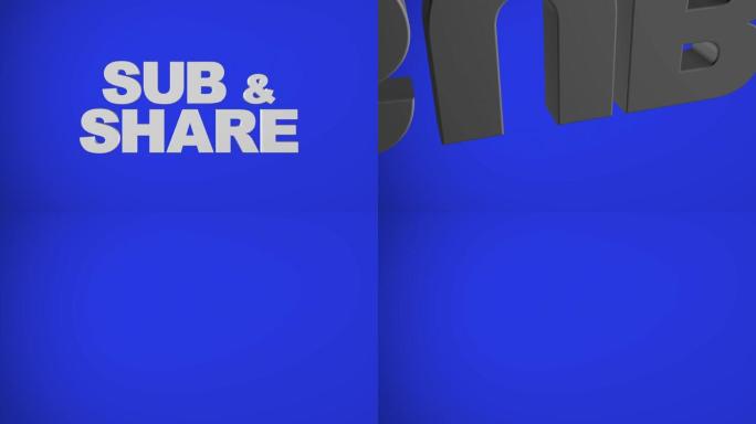 “SUB & SHARE” 蓝色3D图形