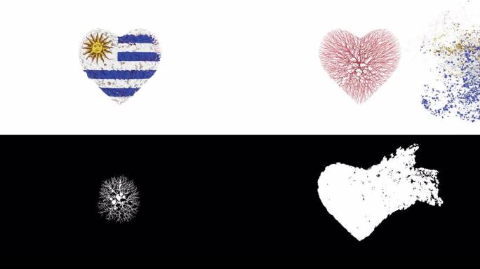 乌拉圭国庆节。8月25日。独立日。心动画与阿尔法磨砂。花朵形成心形。