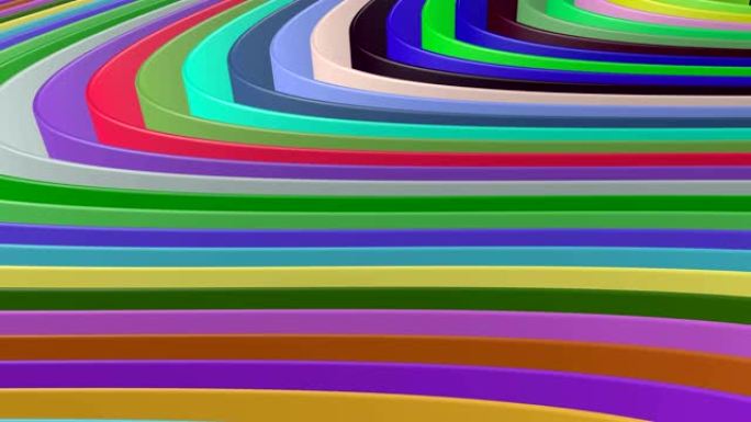 彩色条荡漾的行和行的3D动画。明亮多彩的渐变。波浪3D背景。