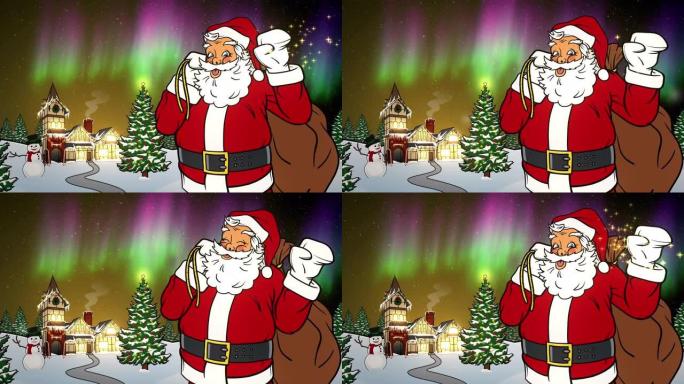 圣诞老人晚上在北极挥手
