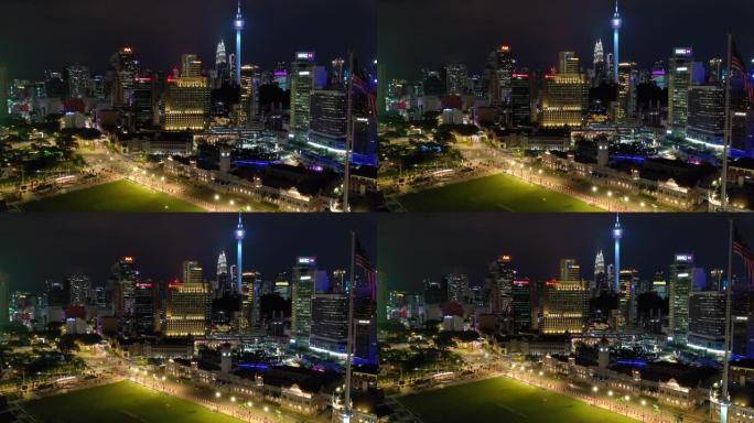 夜间照明吉隆坡市中心交通街空中全景4k马来西亚