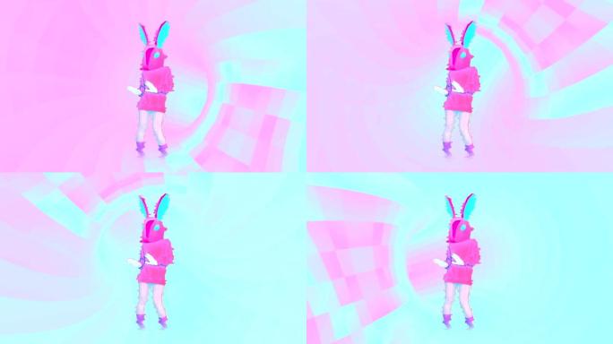 时尚动画设计。跳舞的兔子。香草派对氛围