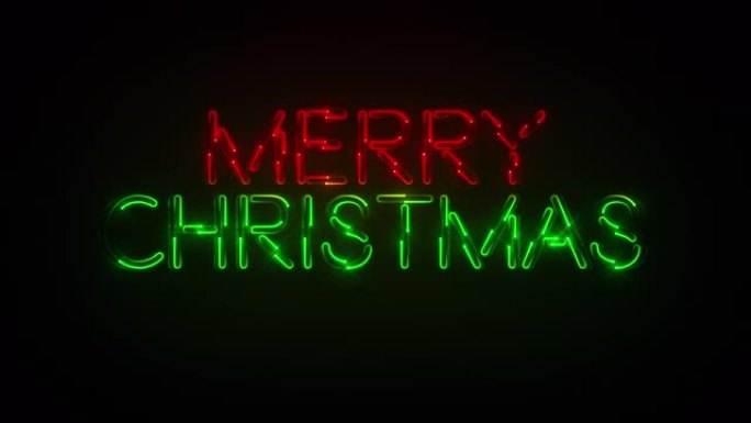 孤立的红色和绿色霓虹灯圣诞快乐标题背景标志带循环