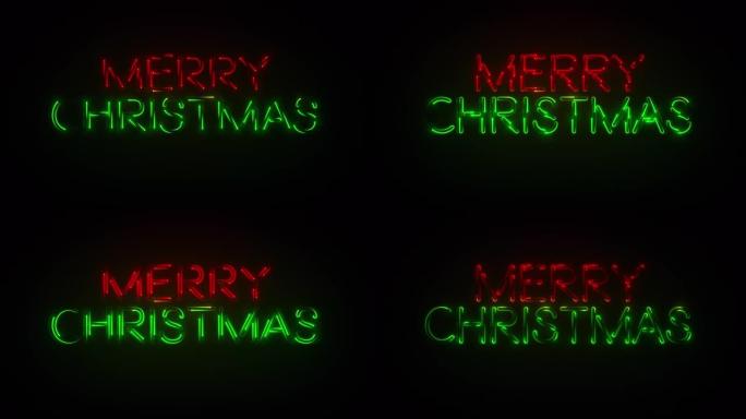 孤立的红色和绿色霓虹灯圣诞快乐标题背景标志带循环