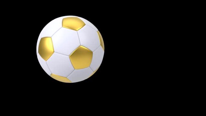 现实的金色和白色足球孤立在黑色背景。3d循环动画。