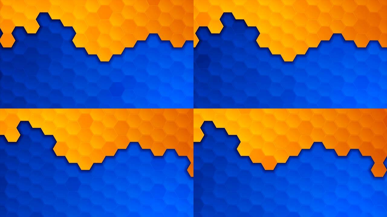 蓝色橙色几何六边形抽象技术运动背景