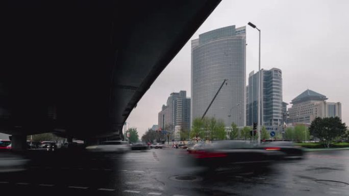 时间流逝，中关村大街四通桥交通流量 (中国硅谷)，雨景