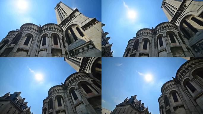 世界著名的圣心大教堂在灿烂的阳光下。法国巴黎