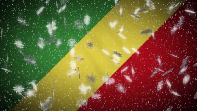 刚果国旗降雪圈，新年和圣诞节背景，圈