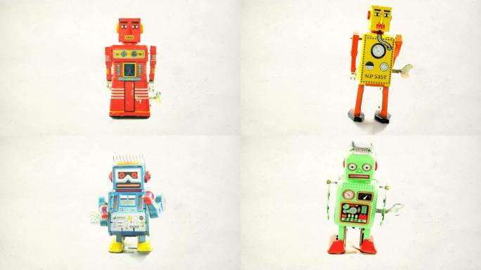 复古机器人行走铁皮玩具年代感童年记忆