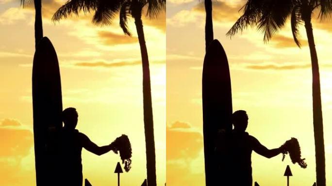 夏威夷檀香山威基基海滩公爵纪念碑的垂直视频，4k慢动作60fps