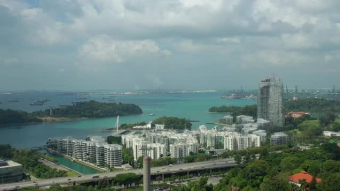 新加坡城市晴天公寓海湾综合码头交通道路空中全景4k