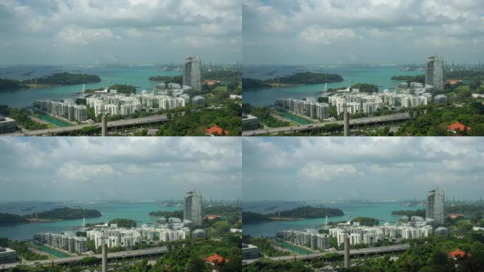 新加坡城市晴天公寓海湾综合码头交通道路空中全景4k