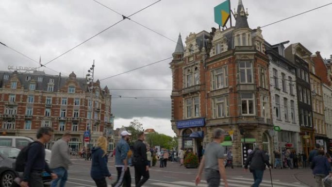 阿姆斯特丹市中心交通街广场慢动作全景4k荷兰