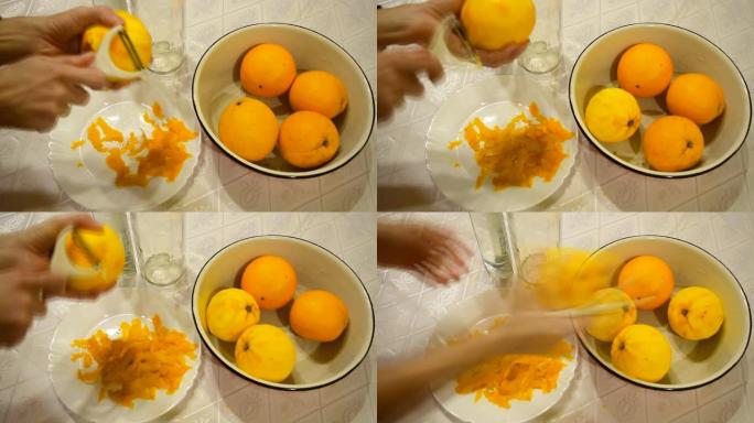 去除橙皮。视频素材延时橙汁去皮机橙子汁