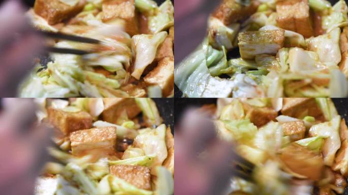 炒豆腐和白菜做菜做饭视频素材