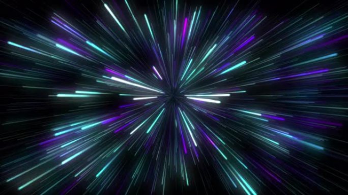 抽象的创作速度背景。蓝色，紫色和白色光的速度，运动中的霓虹灯发光光线。