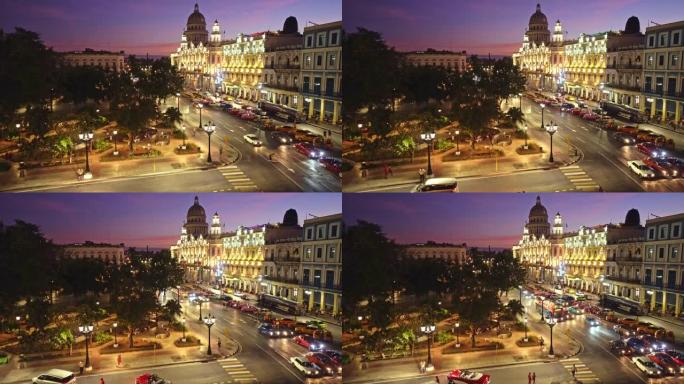 古巴哈瓦那市中心公园的夜景
