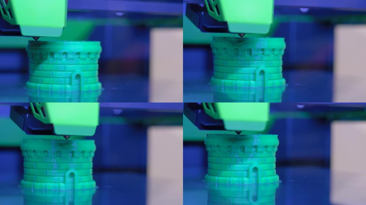 3D打印机打印塑料模型在工厂，展览-近距离