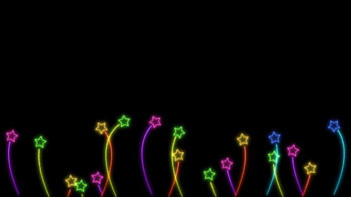 生日快乐彩虹五颜六色和鲜花明星在黑屏上跳舞