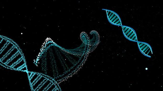 DNA结构科学生物技术动画3D三种类型旋转和细胞颗粒四处移动