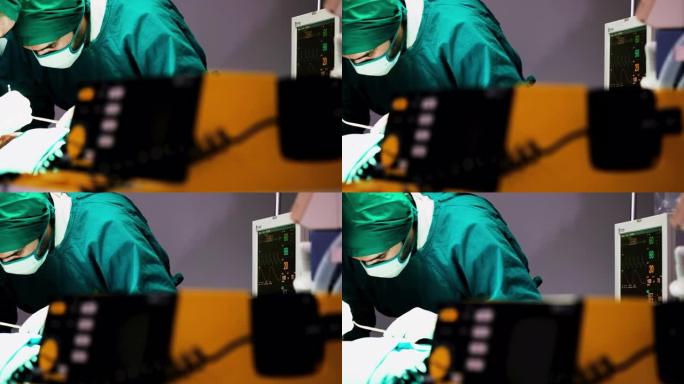 认真的同事外科医生团队在手术室进行心胸外科手术，医生专注于帮助患者，医学，技术，医疗保健和人员，医院