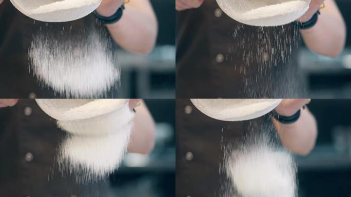 糖果通过细筛过滤白面粉