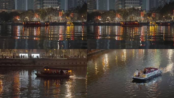 夜晚坐船夜游锦江