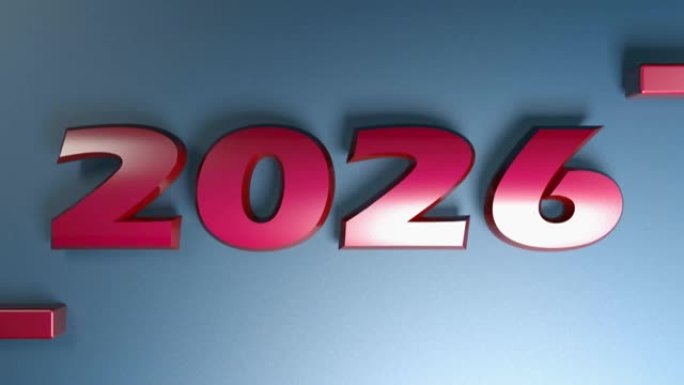 2026红色写孤立在蓝色背景-3D渲染插图视频剪辑