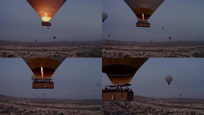 气球飞越卡帕多西亚，从4k的无人机上射击